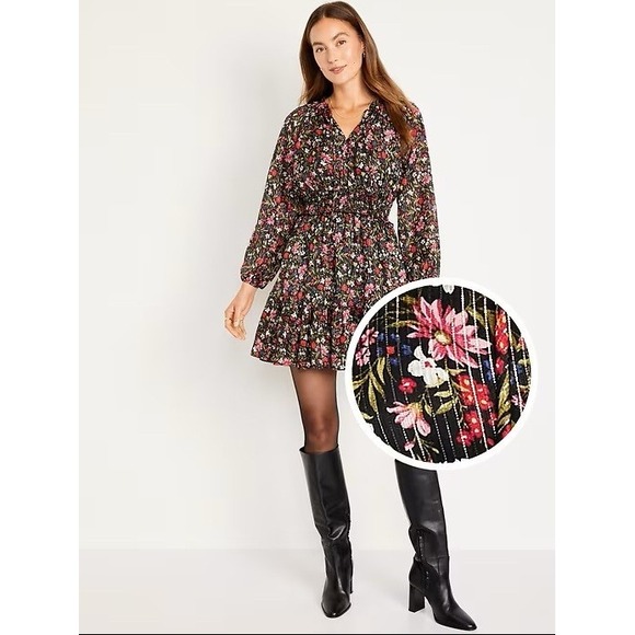 Old Navy Dresses & Skirts - NEW Old Navy Waist-Defined Floral Shine Mini Dress Multi Shimmer Plus Size XXL